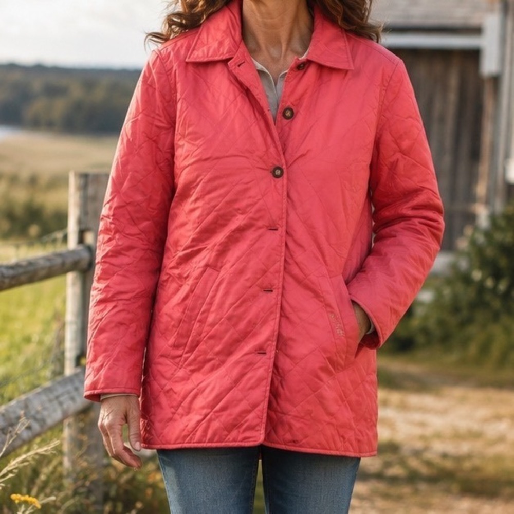 Orvis womens peach quilted jacket womens small Spring coat B3